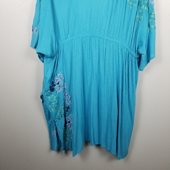 Chico's Aqua Blue Embroidery Beaded Bohemian Duster Kimono Beach Cover Up Sz S/M - Picture 10 of 12